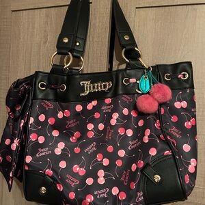 Juicy Couture Black and Pink Cherry Print Tote